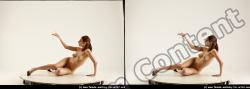 Nude Woman White Kneeling poses - ALL Slim Kneeling poses - on both knees long colored 3D Stereoscopic poses Pinup